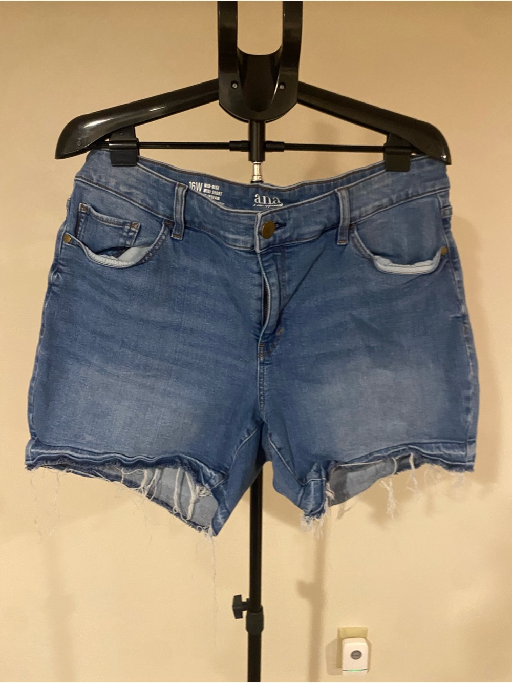 a.n.a Mid-Blue Distressed Frayed Hem Jean Shorts